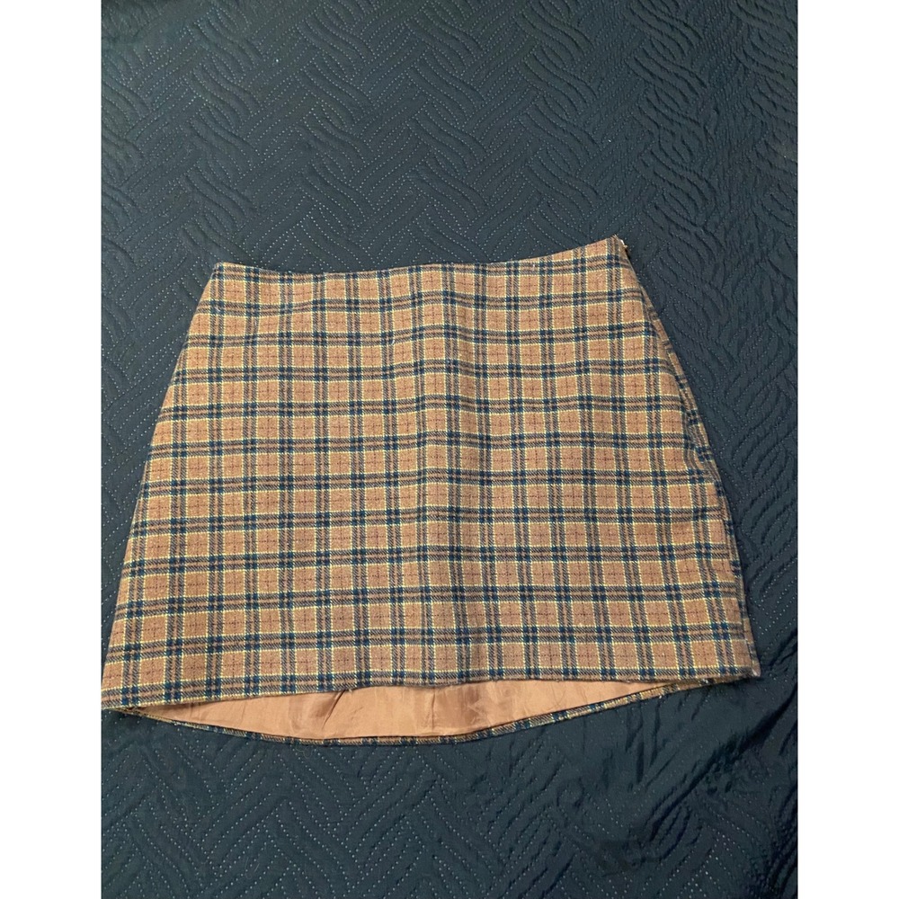 Le Lis Collection Brown Plaid Wool Blend Mini Skirt Side Zip Lined XS IS3378